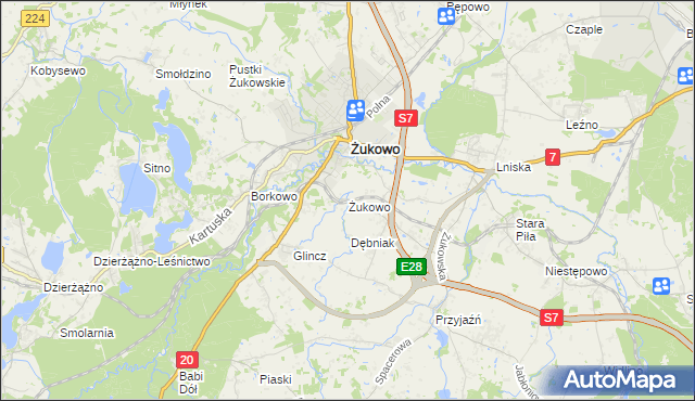 mapa Żukowo powiat kartuski, Żukowo powiat kartuski na mapie Targeo