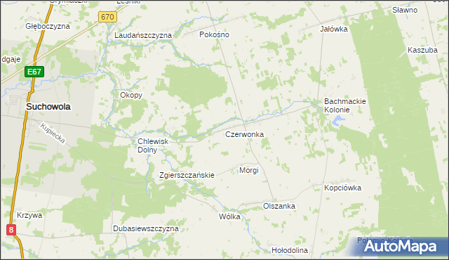 mapa Czerwonka gmina Suchowola, Czerwonka gmina Suchowola na mapie Targeo