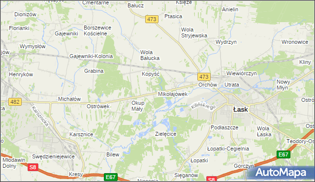 mapa Mikołajówek gmina Łask, Mikołajówek gmina Łask na mapie Targeo
