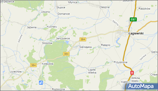 mapa Sieniawka gmina Łagiewniki, Sieniawka gmina Łagiewniki na mapie Targeo