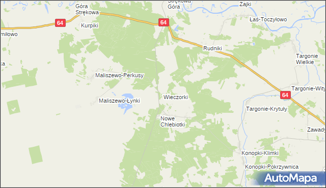 mapa Wieczorki gmina Zawady, Wieczorki gmina Zawady na mapie Targeo