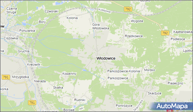 mapa Włodowice powiat zawierciański, Włodowice powiat zawierciański na mapie Targeo