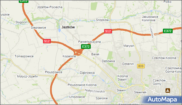 mapa Barak gmina Jastków, Barak gmina Jastków na mapie Targeo