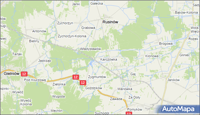 mapa Karczówka gmina Rusinów, Karczówka gmina Rusinów na mapie Targeo