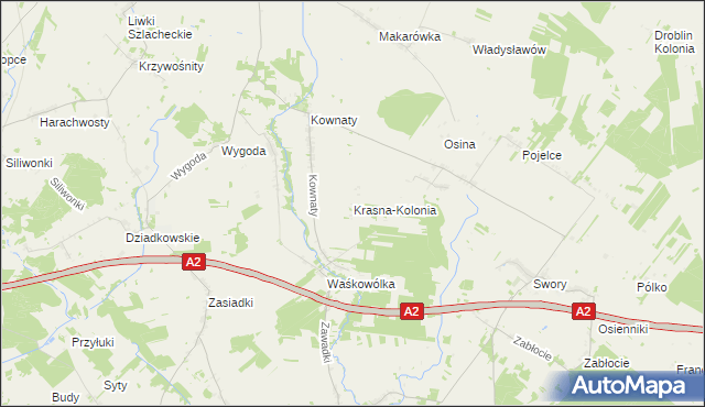 mapa Krasna-Kolonia, Krasna-Kolonia na mapie Targeo