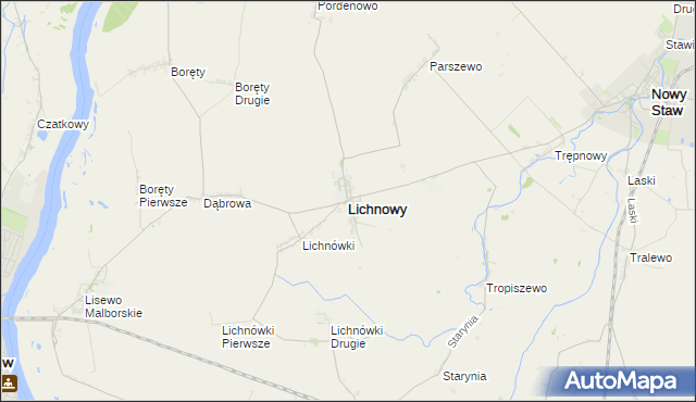 mapa Lichnowy powiat malborski, Lichnowy powiat malborski na mapie Targeo