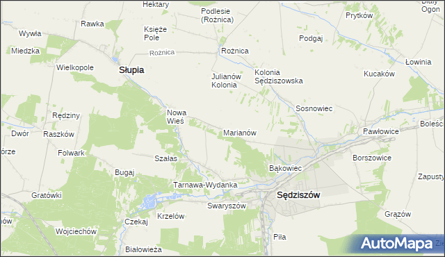 mapa Marianów gmina Sędziszów, Marianów gmina Sędziszów na mapie Targeo