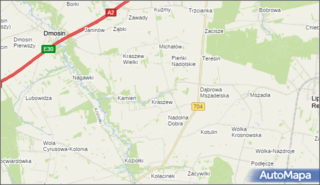 mapa Nadolna gmina Dmosin, Nadolna gmina Dmosin na mapie Targeo