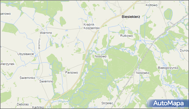 mapa Nosowo gmina Biesiekierz, Nosowo gmina Biesiekierz na mapie Targeo