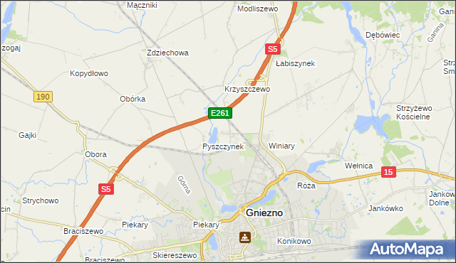 mapa Pyszczyn gmina Gniezno, Pyszczyn gmina Gniezno na mapie Targeo