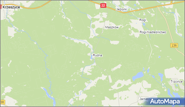 mapa Rudna gmina Krzeszyce, Rudna gmina Krzeszyce na mapie Targeo