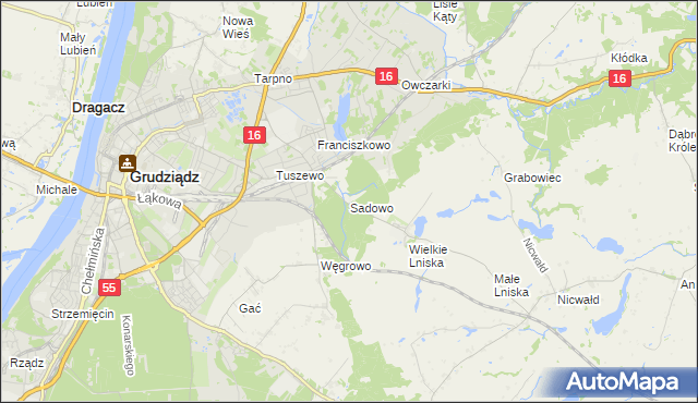 mapa Sadowo gmina Grudziądz, Sadowo gmina Grudziądz na mapie Targeo