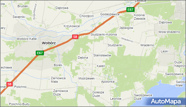 mapa Stanisławów gmina Wolbórz, Stanisławów gmina Wolbórz na mapie Targeo