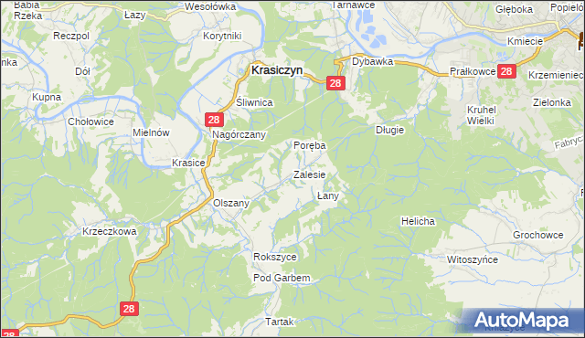 mapa Zalesie gmina Krasiczyn, Zalesie gmina Krasiczyn na mapie Targeo