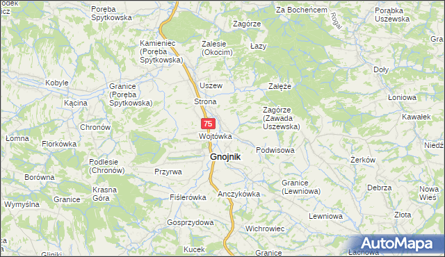 mapa Zawada Uszewska, Zawada Uszewska na mapie Targeo