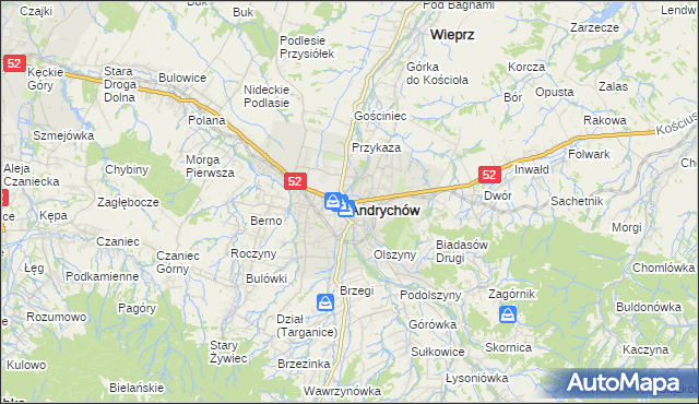 mapa Andrychów, Andrychów na mapie Targeo