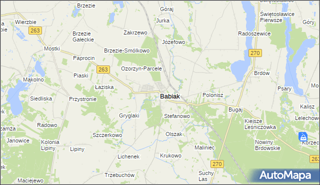 mapa Babiak powiat kolski, Babiak powiat kolski na mapie Targeo