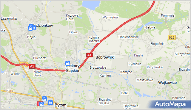 mapa Bobrowniki powiat będziński, Bobrowniki powiat będziński na mapie Targeo