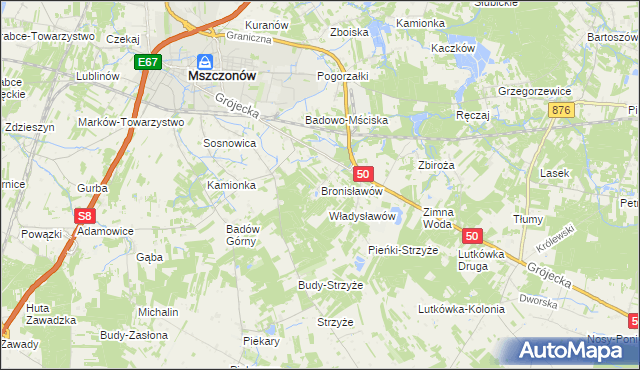 mapa Bronisławów gmina Mszczonów, Bronisławów gmina Mszczonów na mapie Targeo
