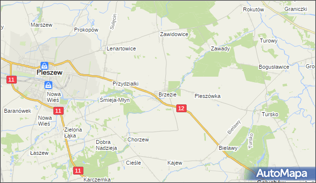 mapa Brzezie gmina Pleszew, Brzezie gmina Pleszew na mapie Targeo