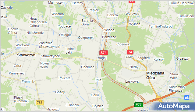 mapa Bugaj gmina Strawczyn, Bugaj gmina Strawczyn na mapie Targeo