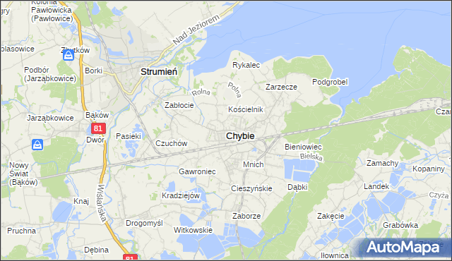 mapa Chybie, Chybie na mapie Targeo