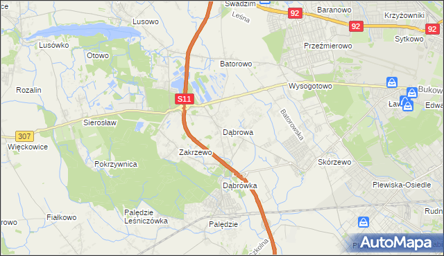 mapa Dąbrowa gmina Dopiewo, Dąbrowa gmina Dopiewo na mapie Targeo