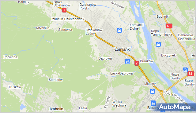 mapa Dąbrowa gmina Łomianki, Dąbrowa gmina Łomianki na mapie Targeo