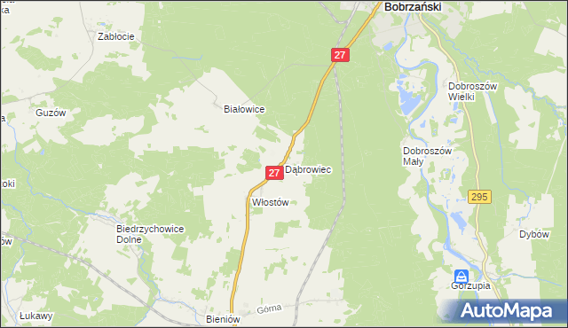 mapa Dąbrowiec gmina Żary, Dąbrowiec gmina Żary na mapie Targeo