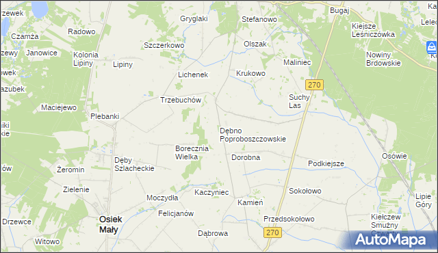 mapa Dębno Poproboszczowskie, Dębno Poproboszczowskie na mapie Targeo