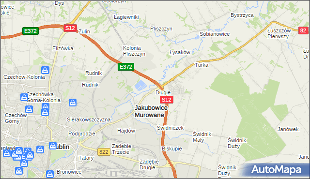 mapa Długie gmina Wólka, Długie gmina Wólka na mapie Targeo