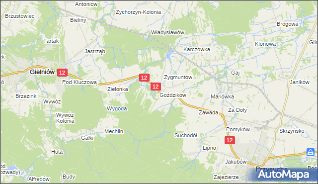 mapa Goździków gmina Gielniów, Goździków gmina Gielniów na mapie Targeo