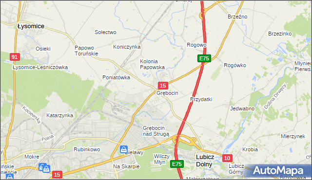 mapa Grębocin gmina Lubicz, Grębocin gmina Lubicz na mapie Targeo