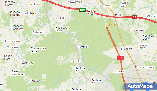 mapa Grotniki gmina Zgierz, Grotniki gmina Zgierz na mapie Targeo