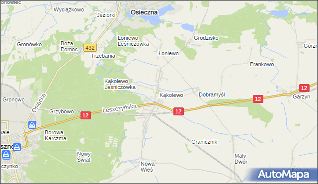 mapa Kąkolewo gmina Osieczna, Kąkolewo gmina Osieczna na mapie Targeo