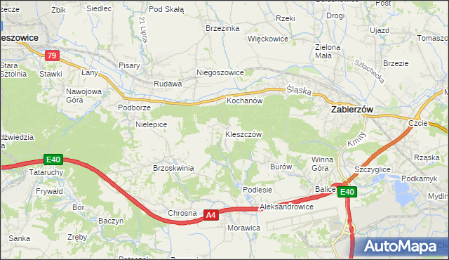 mapa Kleszczów gmina Zabierzów, Kleszczów gmina Zabierzów na mapie Targeo