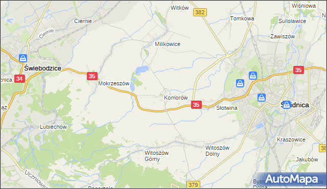 mapa Komorów gmina Świdnica, Komorów gmina Świdnica na mapie Targeo