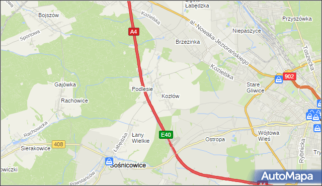 mapa Kozłów gmina Sośnicowice, Kozłów gmina Sośnicowice na mapie Targeo