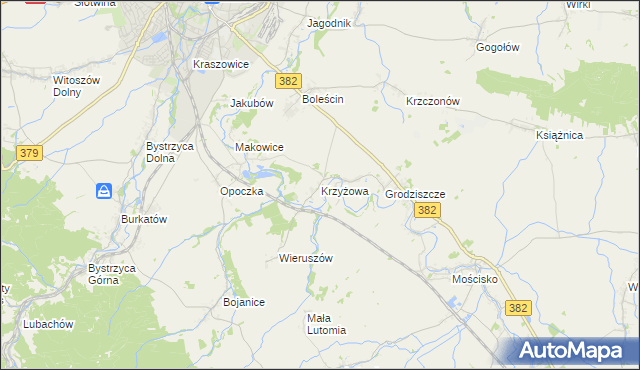 mapa Krzyżowa gmina Świdnica, Krzyżowa gmina Świdnica na mapie Targeo