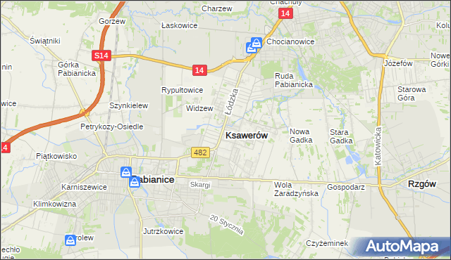 mapa Ksawerów powiat pabianicki, Ksawerów powiat pabianicki na mapie Targeo