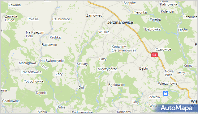 mapa Łazy gmina Jerzmanowice-Przeginia, Łazy gmina Jerzmanowice-Przeginia na mapie Targeo