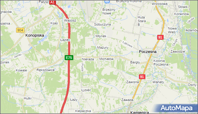 mapa Michałów gmina Poczesna, Michałów gmina Poczesna na mapie Targeo