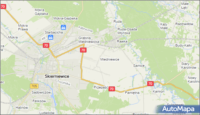 mapa Miedniewice gmina Skierniewice, Miedniewice gmina Skierniewice na mapie Targeo