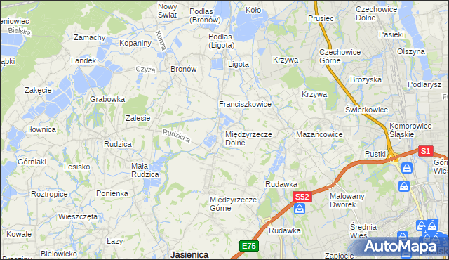 mapa Międzyrzecze Dolne, Międzyrzecze Dolne na mapie Targeo