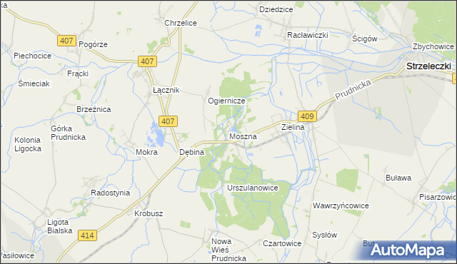 mapa Moszna gmina Strzeleczki, Moszna gmina Strzeleczki na mapie Targeo