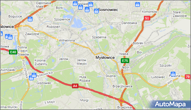 mapa Mysłowice, Mysłowice na mapie Targeo