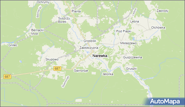 mapa Narewka, Narewka na mapie Targeo