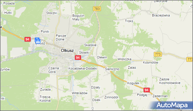 mapa Olewin gmina Olkusz, Olewin gmina Olkusz na mapie Targeo