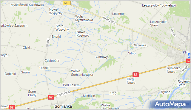 mapa Ostrowy gmina Somianka, Ostrowy gmina Somianka na mapie Targeo