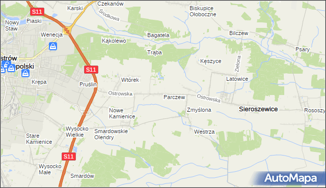 mapa Parczew gmina Sieroszewice, Parczew gmina Sieroszewice na mapie Targeo